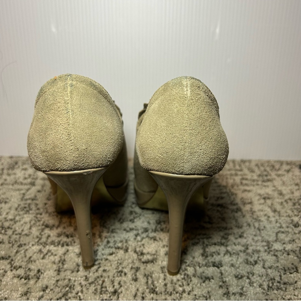 Steve Madden Brown P-Daizy Fringe Suede Peep Toe Heels Size 6.5 - Picture 5 of 11